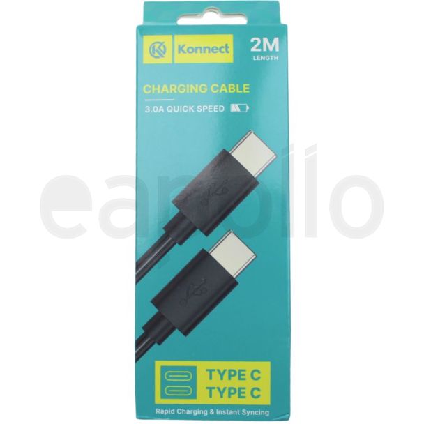 Konnect Charging Cable (Type C to Type C) – Black (2m)