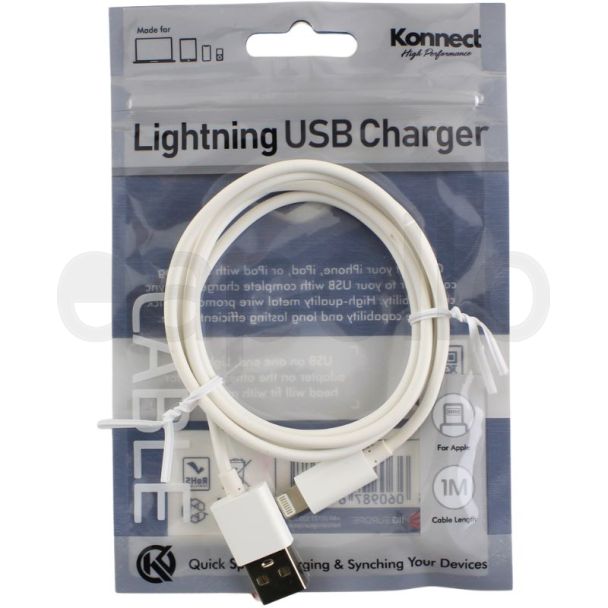 Konnect Charging Cable (USB to Lightning)  – White (1m)