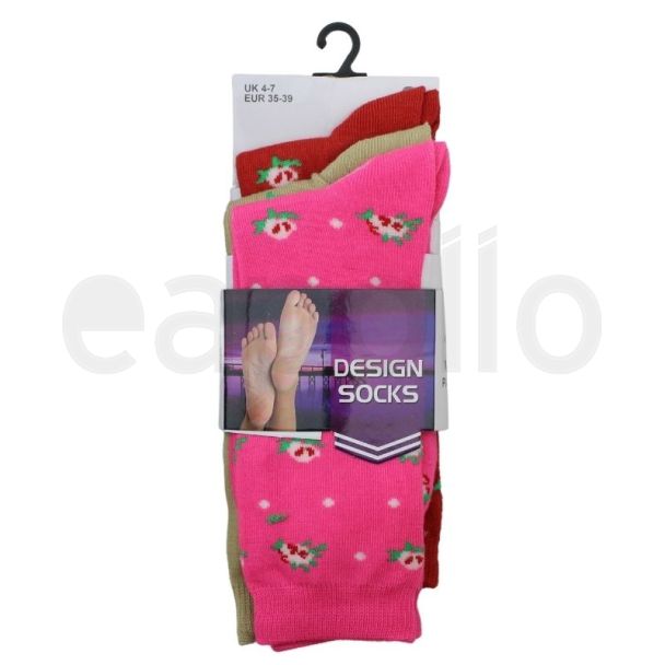 Ladies Floral Design Ankle Socks (3 Pack) - Assorted