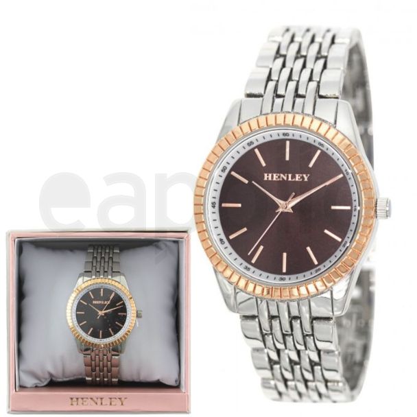 Ladies Henley Metal Bracelet Watch - Silver/Brown 