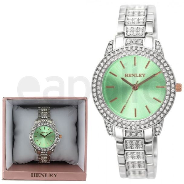 Ladies Henley Metal Bracelet Watch - Silver/Green