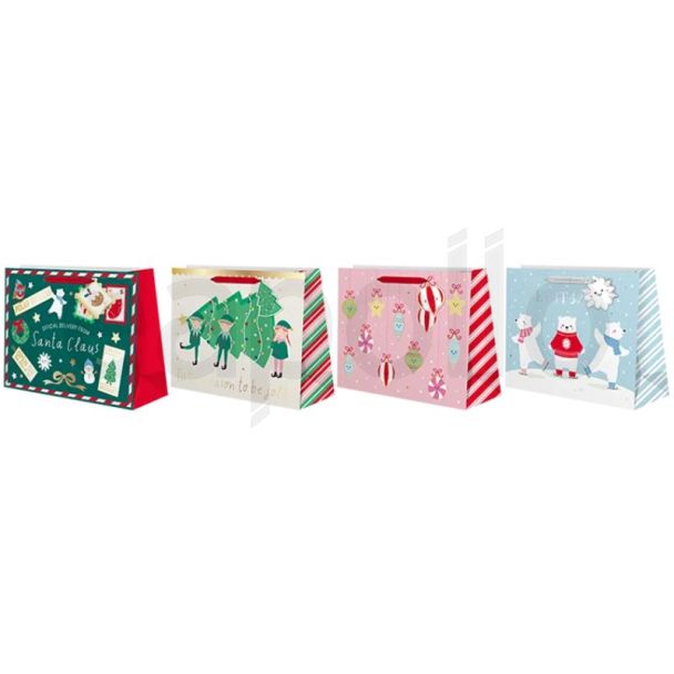 Large Shopper Christmas Gift Bag - Polar Bears & Elves - Assorted