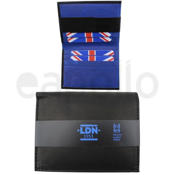LDN 1953 Genuine Leather Wallet with Blue Interior - Black