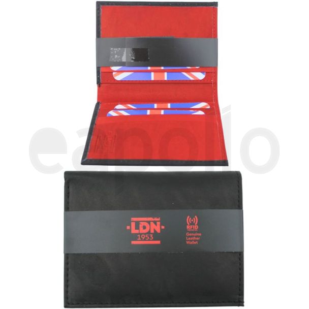 LDN 1953 Genuine Leather Wallet with Red Interior - Black