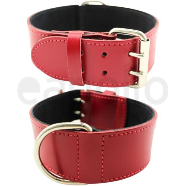 Extra Wide Bull Terrier Leather Collar-Red (18-21'')