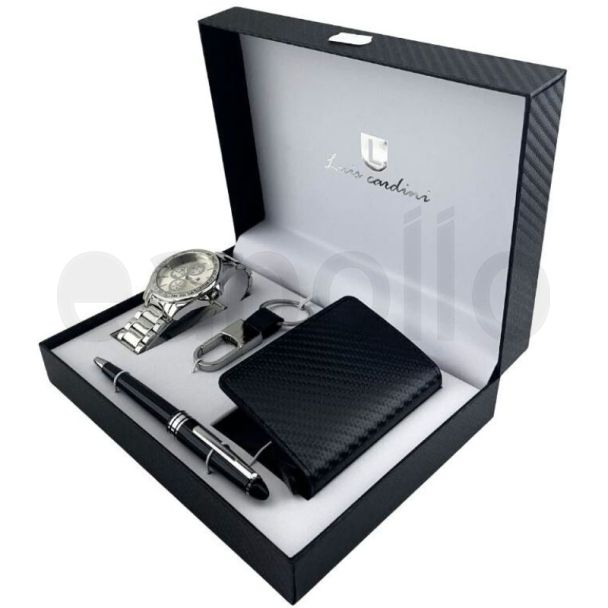 Luis Cardini Men's Watch With Pen Keychain Card Wallet Gift Set - Assorted 