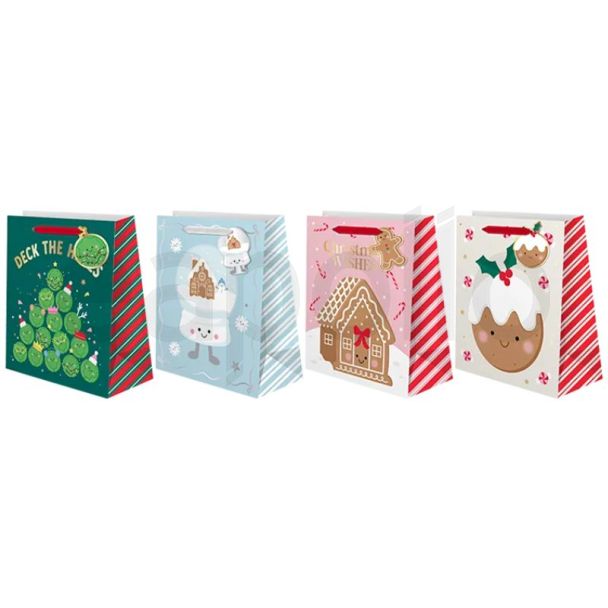 Medium Christmas Gift Bag - Snow Globes & Gingerbread - Assorted