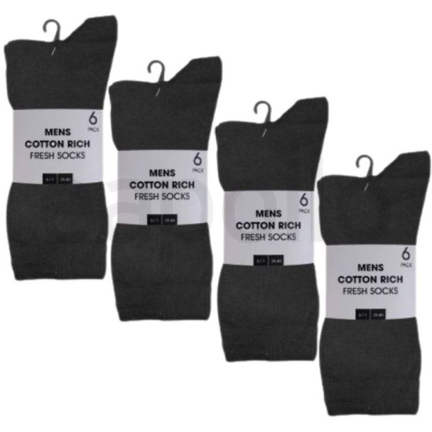 Men’s Cotton Rich Fresh Socks Pack of 6 - Black