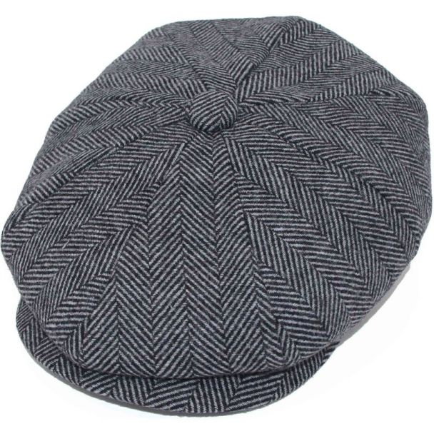 Men’s Grey Herringbone Baker Style Flat Cap – X-Large