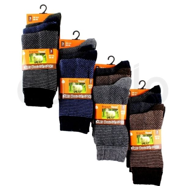 Men's Lambs Wool Socks - Fresh Feel (3 Pair Pack) - Asst
