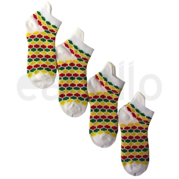 Rasta Hex Print Trainer Socks - White