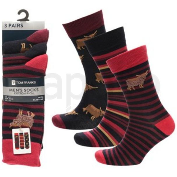 Men's Cotton Blend Highland Cow Design Socks - Pack of 3 - Assorted