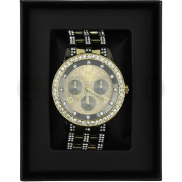 Men's NY London Round Metal Bracelet Watch- Gun/Gold 