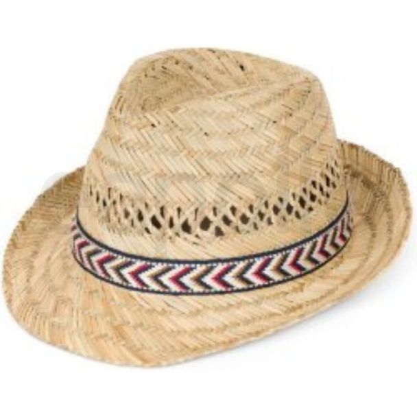 Men's Straw Trilby Hat with Patterned Band - Natural & Assorted Sizes