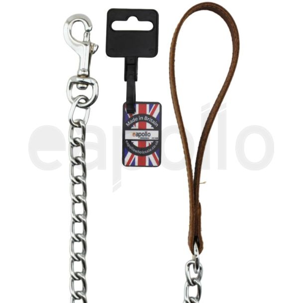Metal Chain Lead With Leather Handle-Tan (18'')