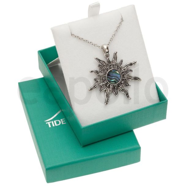 Natural Paua Shell Sunburst Pendant Necklace