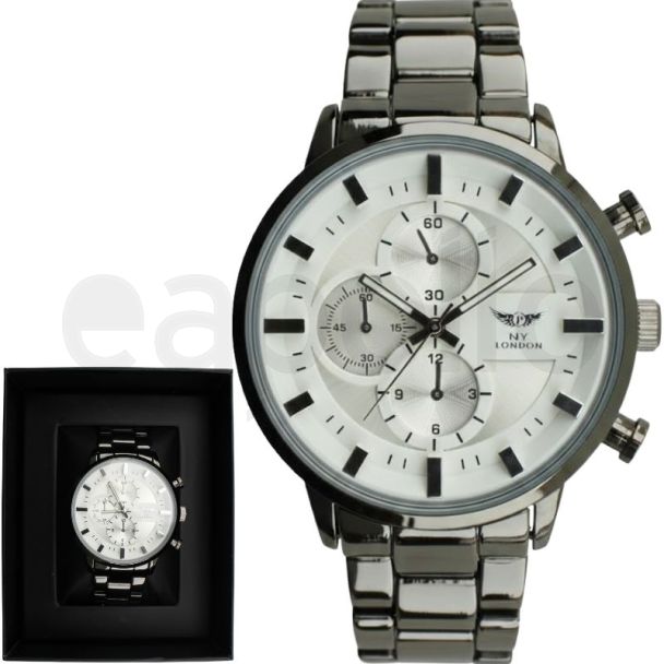 NY London Men's Metal Bracelet Watch - Gun/White