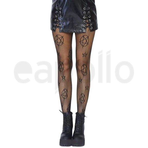 Pentagram Design Fishnet Tights - One Size