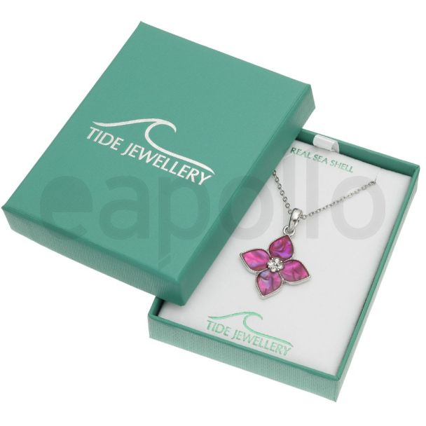 Pink Paua Shell Flower Pendant Necklace