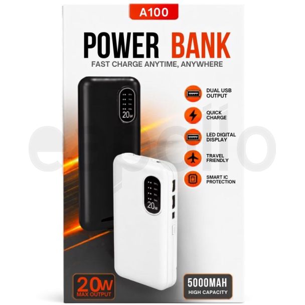 Portable Power Bank 5000mAh - Black (A100)