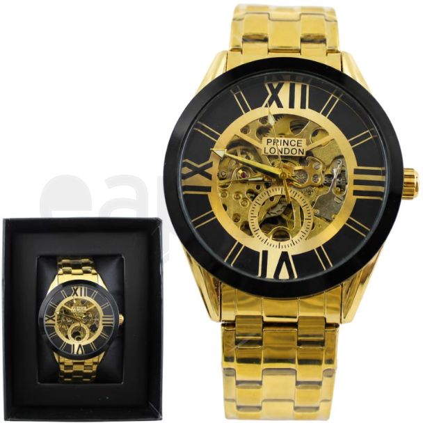 Prince Men's Automatic Watch With Metal Bracelet - Gold (D3)