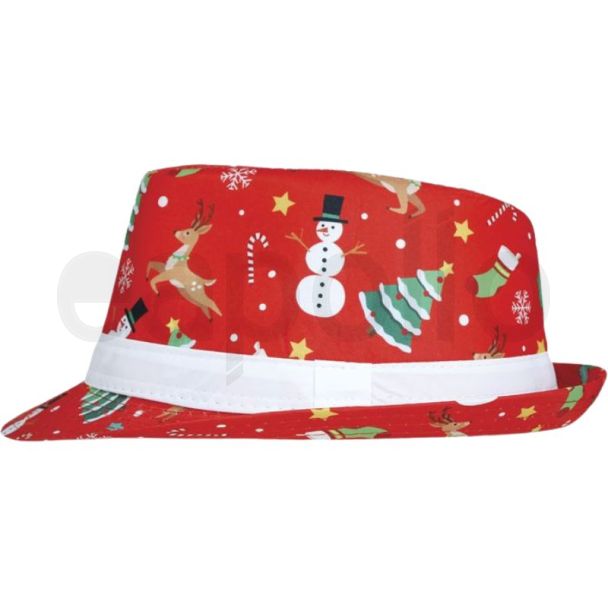 Printed Christmas Gangster Hat – Red