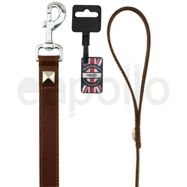 Pyramid Design Leather Lead - Tan (40'')