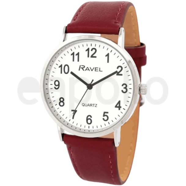 Ravel Unisex Classic Leather Strap Watch - Bold Red/Silver