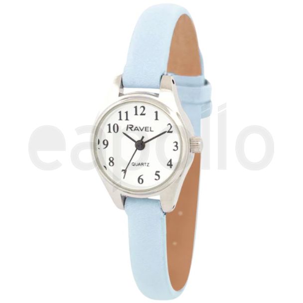 Ravel Ladies Petite Leather Strap Watch - Sky Blue/Silver