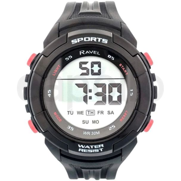 Ravel Men's 3ATM Digital Sports Silicon Watch With Backlight - Black