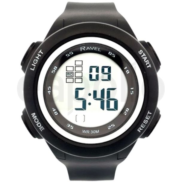 Ravel Men's 3ATM Digital Sports Silicon Watch With Backlight - Black/Silver