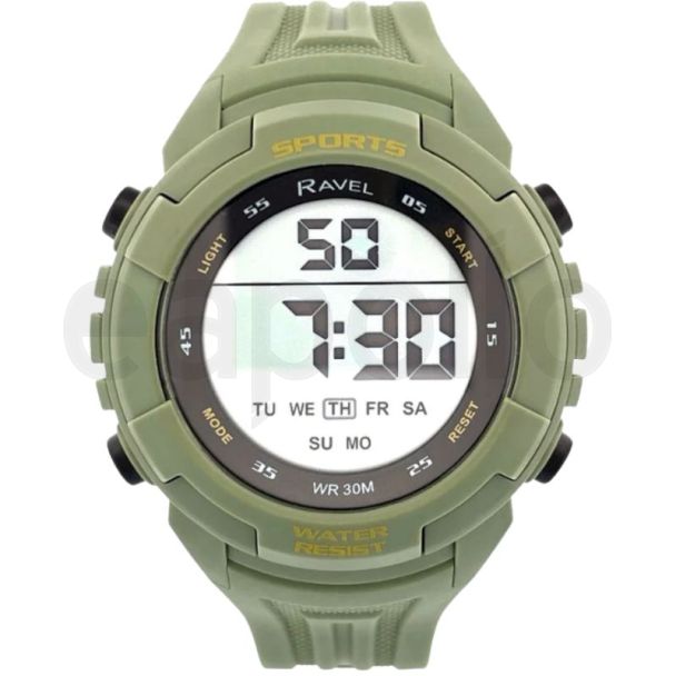 Ravel Men's 3ATM Digital Sports Silicon Watch With Backlight - Olive Green