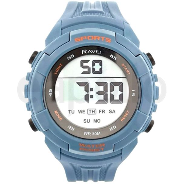 Ravel Men's 3ATM Digital Sports Silicon Watch With Backlight - Sky Blue