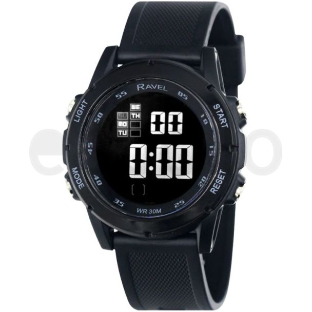 Ravel Men's Dark Display 3ATM Digital Silicon Watch - Black