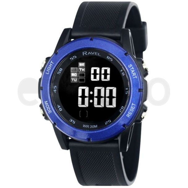 Ravel Men's Dark Display 3ATM Digital Silicon Watch - Black/Blue