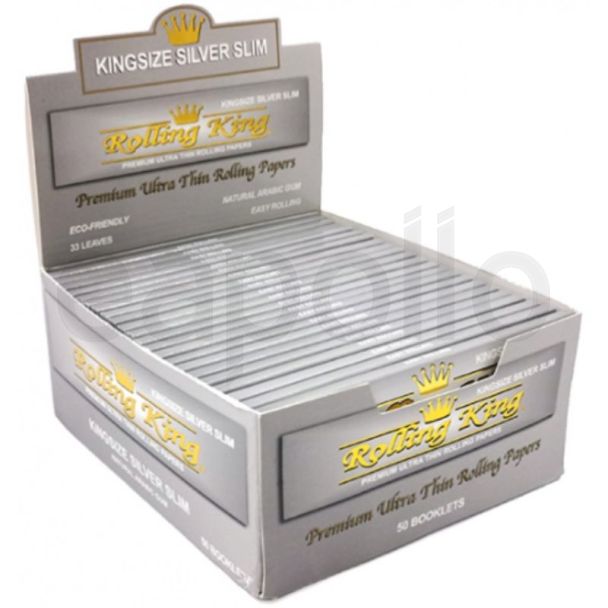 Rolling King - King Size  Premium Slim Rolling Papers - Silver