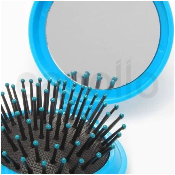 Round Folding Compact Hair Brush With Mirror - Assorted - 6.5cm