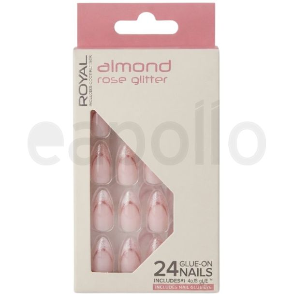 Royal Cosmetics 24 Glue-On Nails - Almond Rose Glitter