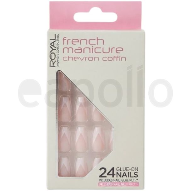 Royal Cosmetics 24 Glue-On Nails - French Manicure Chevron Coffin