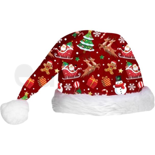 Santa-Style Festive Print Christmas Hat – Red