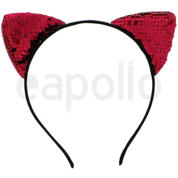 Sequin Cat Ears Alice Band - Red 