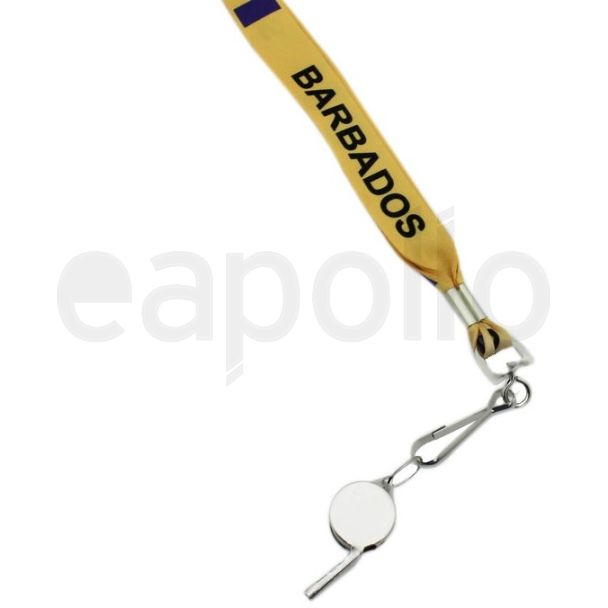 Silver Whistle With Lanyard - Barbados Flag Design