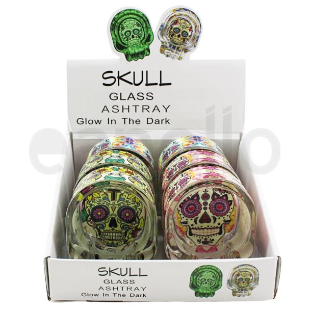 Wholesale Skull Glass Glow In The Dark Ashtray - Assorted 