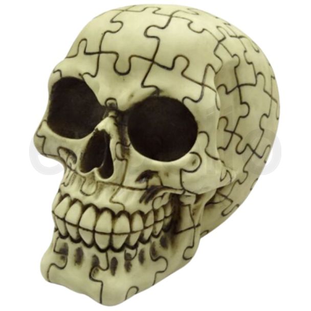 Skull with Jigsaw Puzzle Pattern Ornament - 11.5cm High