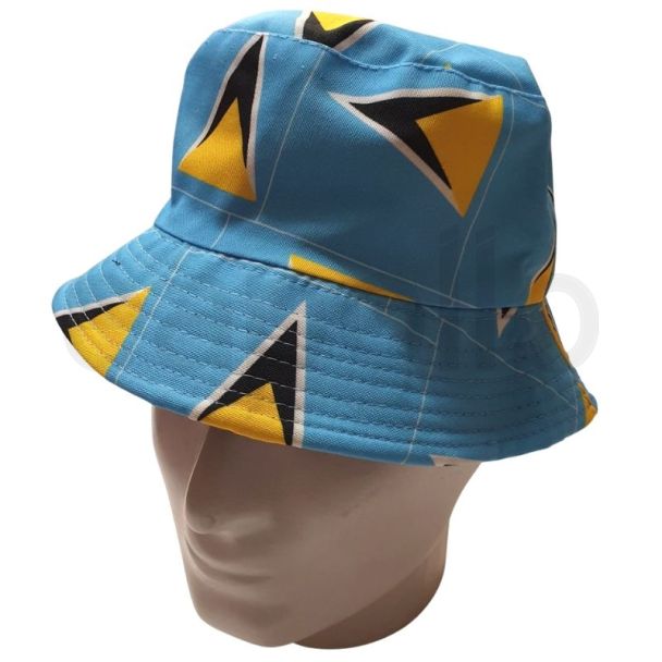 Adults 100% Cotton St. Lucia Flag Design Bucket Hat