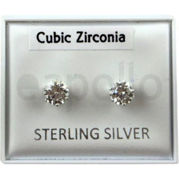 Sterling Silver Crystal Clear CZ Ear Studs - 6mm