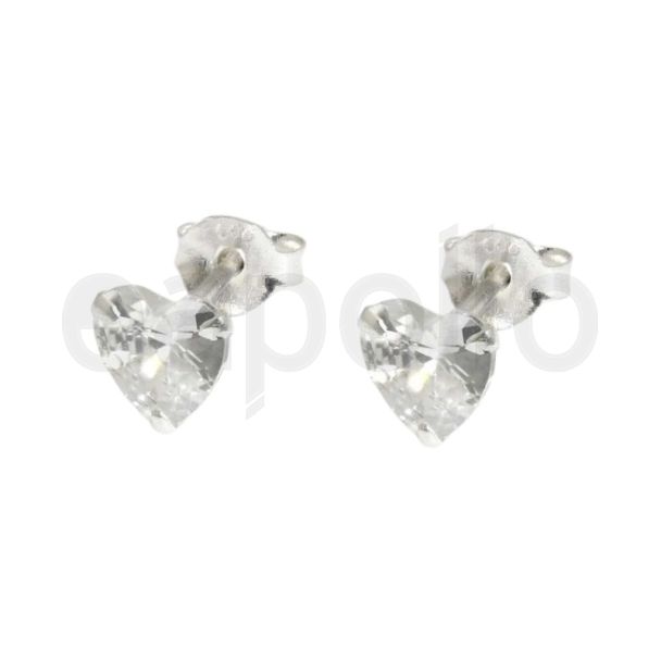 Sterling Silver CZ Clear Heart Ear Stud 6mm