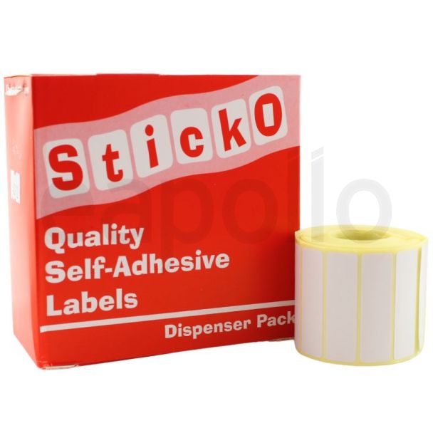 Sticko White Self Adhesive Labels Dispenser Pack - 43x12mm