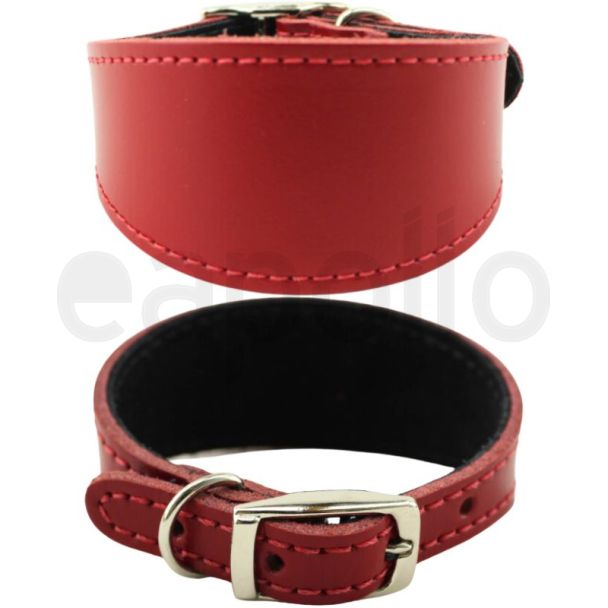 Suede Lined Lurcher Leather Collar-Red(16-18'')