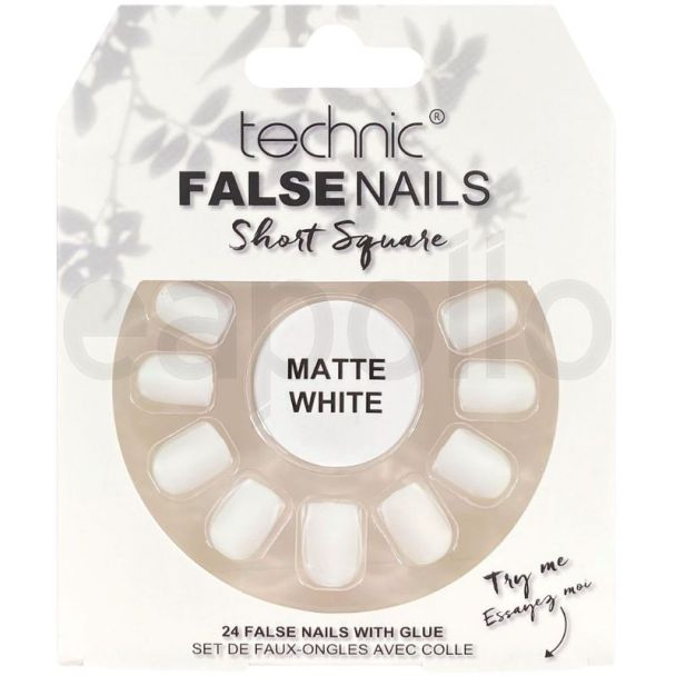 Technic False Nails With Glue – Short Square Matte White